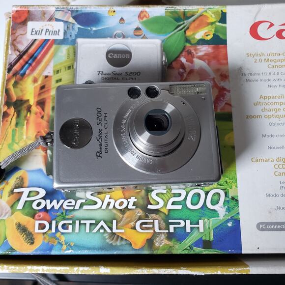 Cannon PowerShot S200 Digital Elph Camera Silver Tested Working Battery Charger - Picture 2 of 8